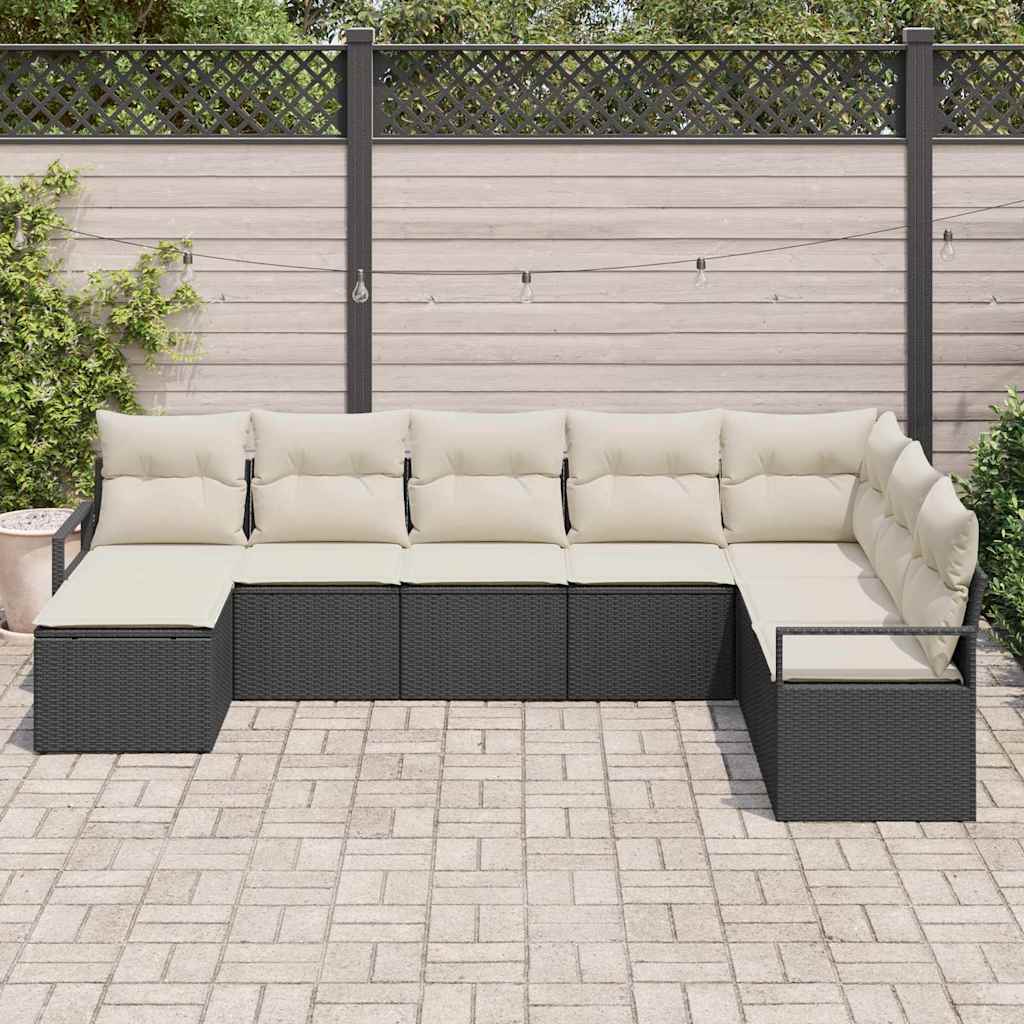 Garten-Sofa-Set mit Kissen mit Speicher 8 pcs Schwarz und Creme